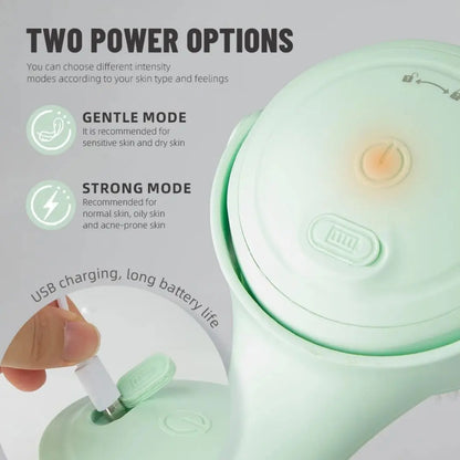 Green electronic device with power mode options on a white background