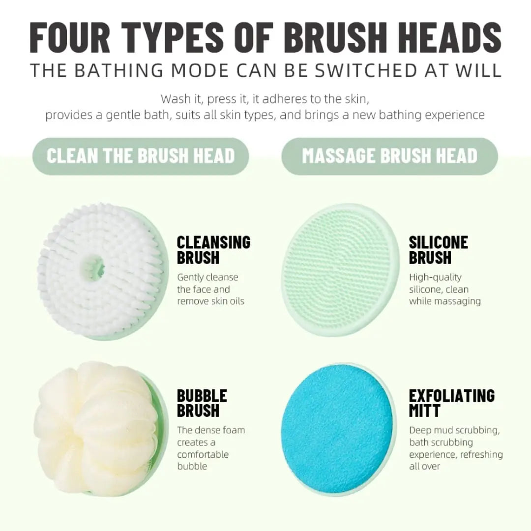 Four types of brush heads with descriptions on a white background